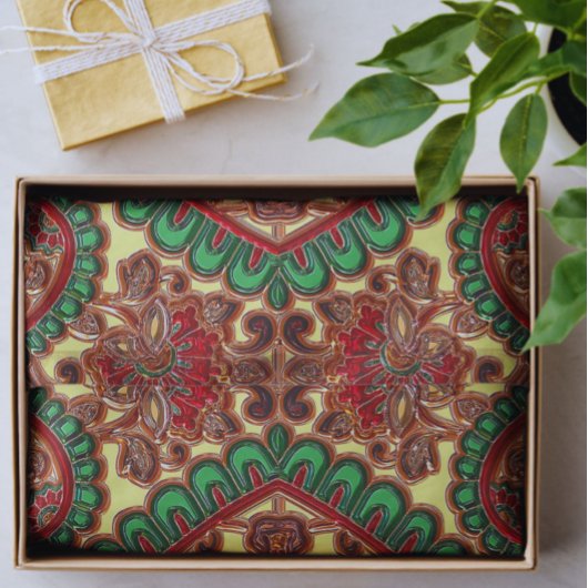 Papier Mousseline Victorian paisley pattern elegant red green gold