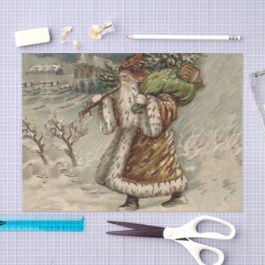 Papier Mousseline Victorian Santa Claus With Christmas Tree (Artisanat)