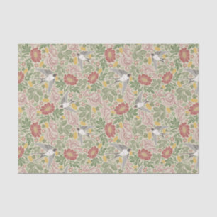 Papier Mousseline Victorian Vintage Spring Red Daisy & Flying Birds