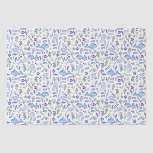 Papier Mousseline Vie marine Aquarelle moderne  (Recto)