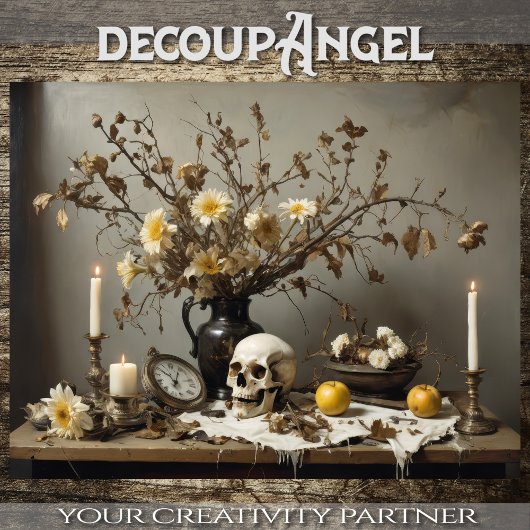 Papier Mousseline Vie morte gothique avec crâne - Découpage -