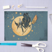 Papier Mousseline Vieille Sorcière Volant Sur La Lune Découpage (Artisanat)