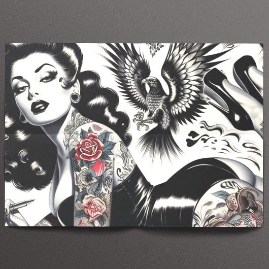 Papier Mousseline Vielle écolière tatouée