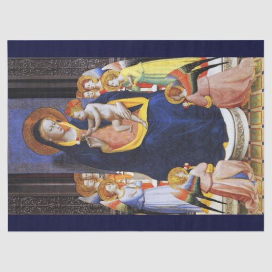 Papier Mousseline VIERGE AVEC ENFANTS ANGES ET SAINTS Noël (Recto)