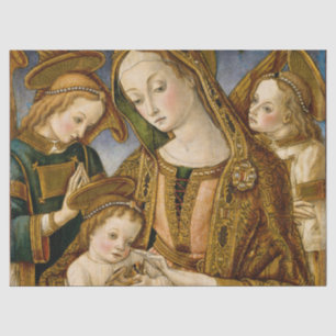 Papier Mousseline Vierge d'or avec enfant Jésus et Anges Tissu