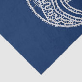 Papier Mousseline Vierge Marie, dentelle blanche, bleu marine (Détail)