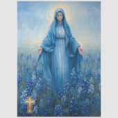 Papier Mousseline Vierge Marie Fleurs Bleues Découpage (Recto)