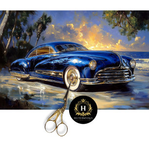 Papier Mousseline Vieux Bleu Cabriolet Découpe Tropicale au Bord de