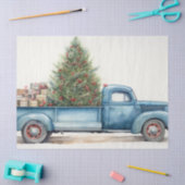 Papier Mousseline Vieux Camion bleu avec arbre festif (Artisanat)