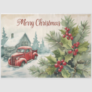 Papier Mousseline Vieux Camion Rouge Joyeux Noël