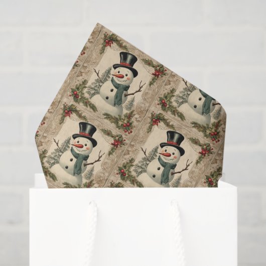 Papier Mousseline Vieux Monde Noël Snowman (Sac cadeau)