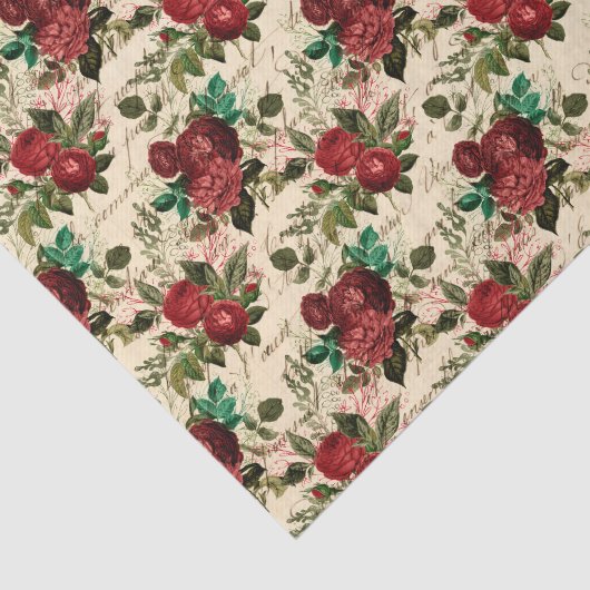 Papier Mousseline Vieux Motif de Rose Rouge (Détail)