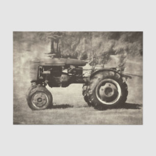 Papier Mousseline Vieux tracteur agricole de campagne rustique sépia