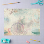Papier Mousseline Vieux Vélo, Ballons et Script sur Découpage Jaune (Artisanat)