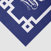 Papier Mousseline Vigne blanche marine Script Monogramme Clé grecque (Détail)