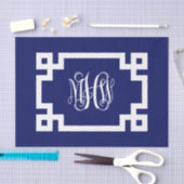 Papier Mousseline Vigne blanche marine Script Monogramme Clé grecque (Artisanat)