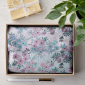 Papier Mousseline Vignes de Fleurs Turquoises et roses (Cadeau)