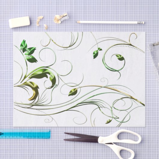 Papier Mousseline Vignes vert jaune (Artisanat)