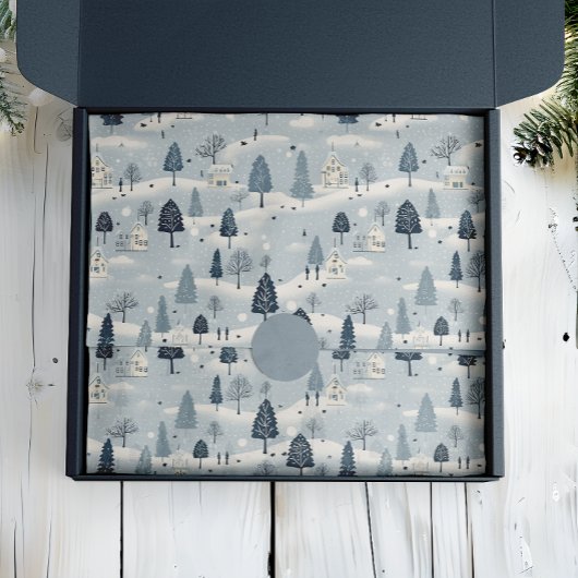 Papier Mousseline Village de Noël bleu moderne