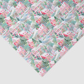 Papier Mousseline Village de Noël rose et vert (Détail)