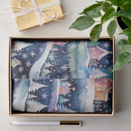 Papier Mousseline Village en vacances de neige (Cadeau)