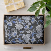 Papier Mousseline Vin floral noir, bleu et blanc élégant (Cadeau)