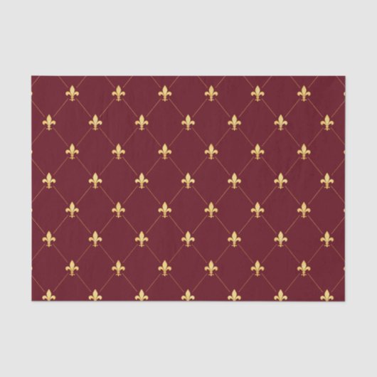 Papier Mousseline Vin Or Fleur de Lis Rouge (Recto)