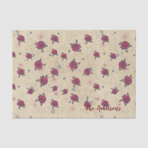 Papier Mousseline Vin rose motif Rouge Brown Vintage Nom de famille