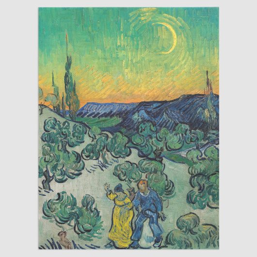 Papier Mousseline Vincent van Gogh - Paysage Lune avec couple