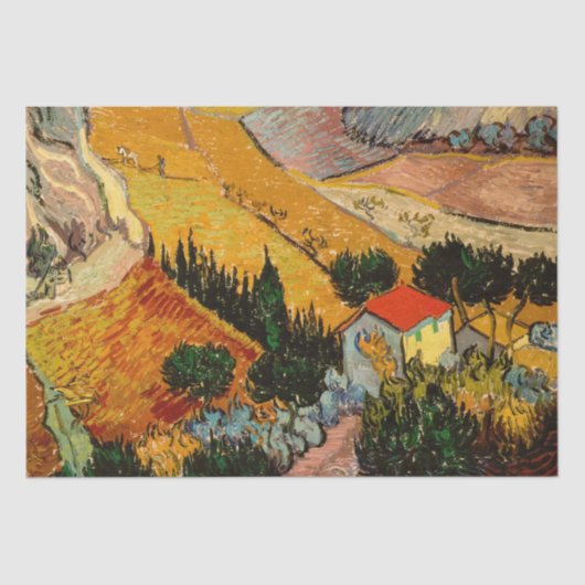 Papier Mousseline Vincent van Gogh - Paysage, Maison et Plowman (Recto)