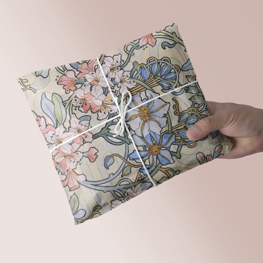 Papier Mousseline Vine de Clematis rose Alphonse Mucha