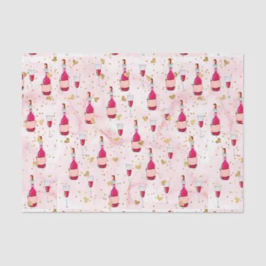 Papier Mousseline Vins et Coeurs roses (Design 12 série rose) (Recto)