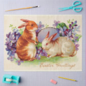 Papier Mousseline Vintage 2 lapins Fêtes de Pâques (Artisanat)