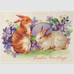 Papier Mousseline Vintage 2 lapins Fêtes de Pâques