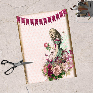 Papier Mousseline Vintage Alice au pays des merveilles Roses floraux