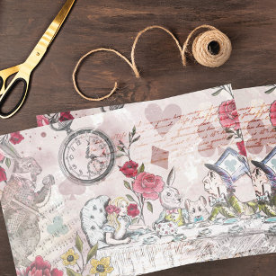 Papier Mousseline Vintage Alice In Wonderland Collage Decoupage