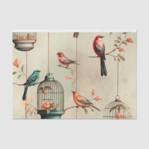 Papier Mousseline Vintage Antique Birdcages et Découpage d'oiseaux