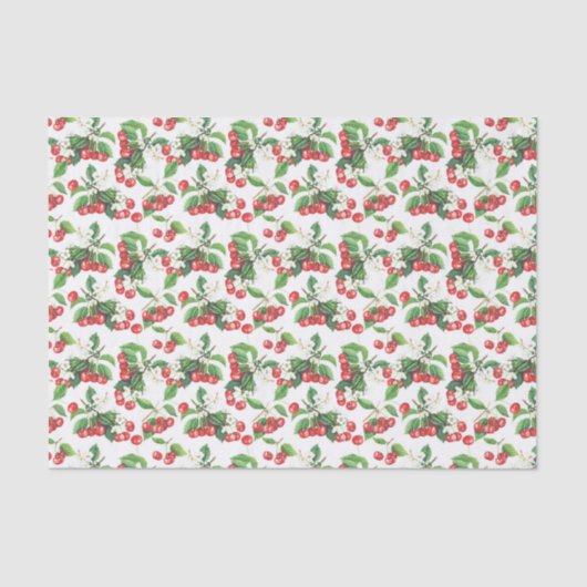 Papier Mousseline Vintage Aquarelle Cerises Motif Floral (Recto)