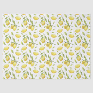 Papier Mousseline Vintage Aquarelle Lemons et Motif de verdure