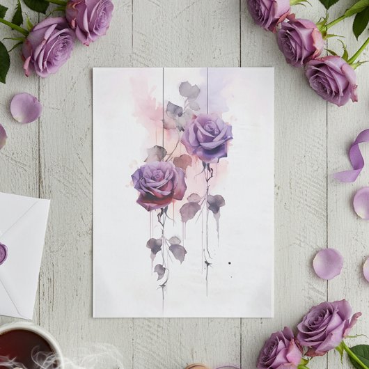 Papier Mousseline Vintage Aquarelle violet roses
