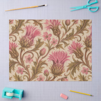 Papier Mousseline Vintage Art nouveau lin floral à motif de chardon