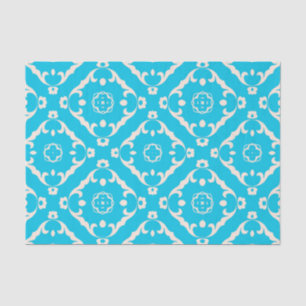 Papier Mousseline Vintage baroque Cyan bleu et blanc Motif