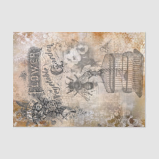 Papier Mousseline Vintage Bee et jardin fleuri