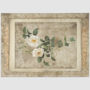 Papier Mousseline Vintage blanc floral Script Ephémère Découpage Art