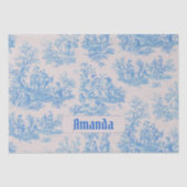 Papier Mousseline Vintage bleu turquoise toile jouy monogramme (Recto)