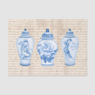 Papier Mousseline Vintage Blue Chinoiserie Ginger Jars Découpage
