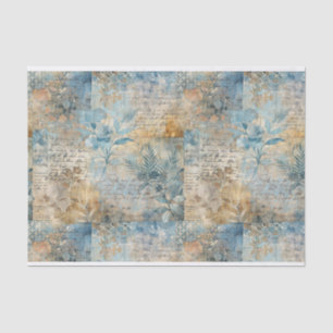 Papier Mousseline Vintage Blue et Sepia Floral Collage Motif #4