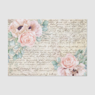 Papier Mousseline Vintage Blush Floral Rose Old Letter Decoupage