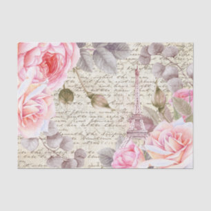 Papier Mousseline Vintage Blush Floral Roses Old Letter Decoupage