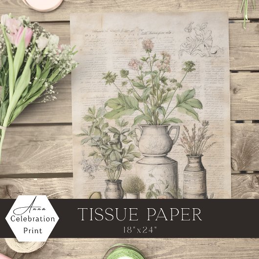 Papier Mousseline Vintage botanical herbs rustic parchment farmhouse